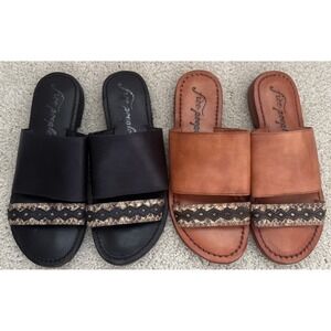 Lot of 2 FREE PEOPLE Saturday Sandals Leather Slip On Black Ginger Brown Sz 36.5
